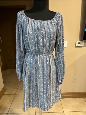 ANDREE BY UNIT Blue Printed Long Sleeve Peasant Dress